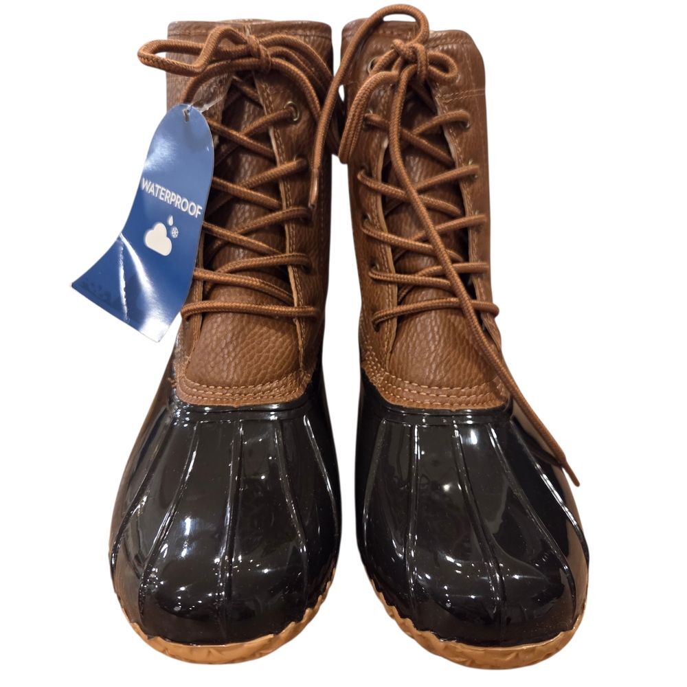 NEW JBU Brown & Navy Maplewood Waterproof 2022 Fall Women's Duck Boots 7